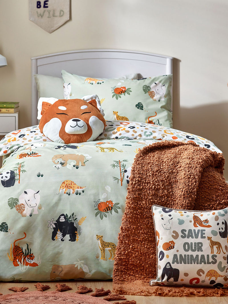 Little Furn Multi Green Wildlife Animal Duvet Cover Set, UK version
