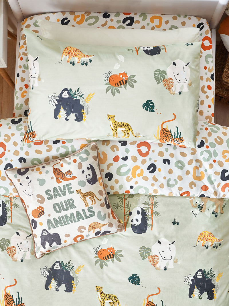 Little Furn Multi Green Wildlife Animal Duvet Cover Set, UK version