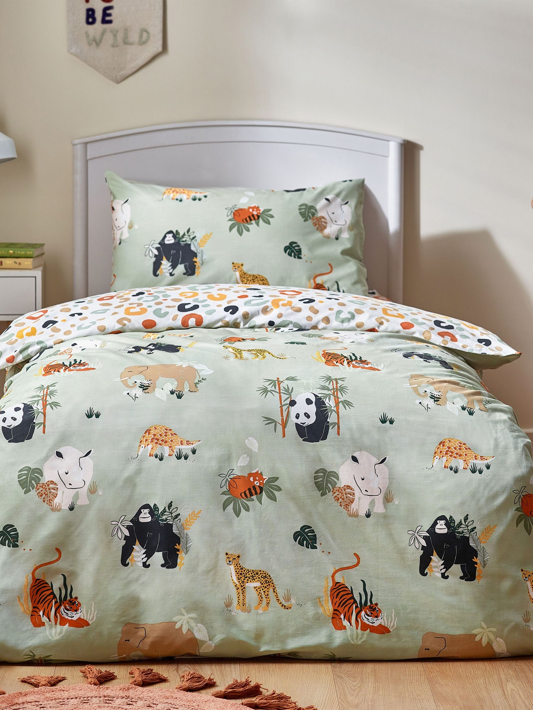 Little Furn Multi Green Wildlife Animal Duvet Cover Set, UK version