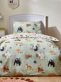 Little Furn Multi Green Wildlife Animal Duvet Cover Set, UK version