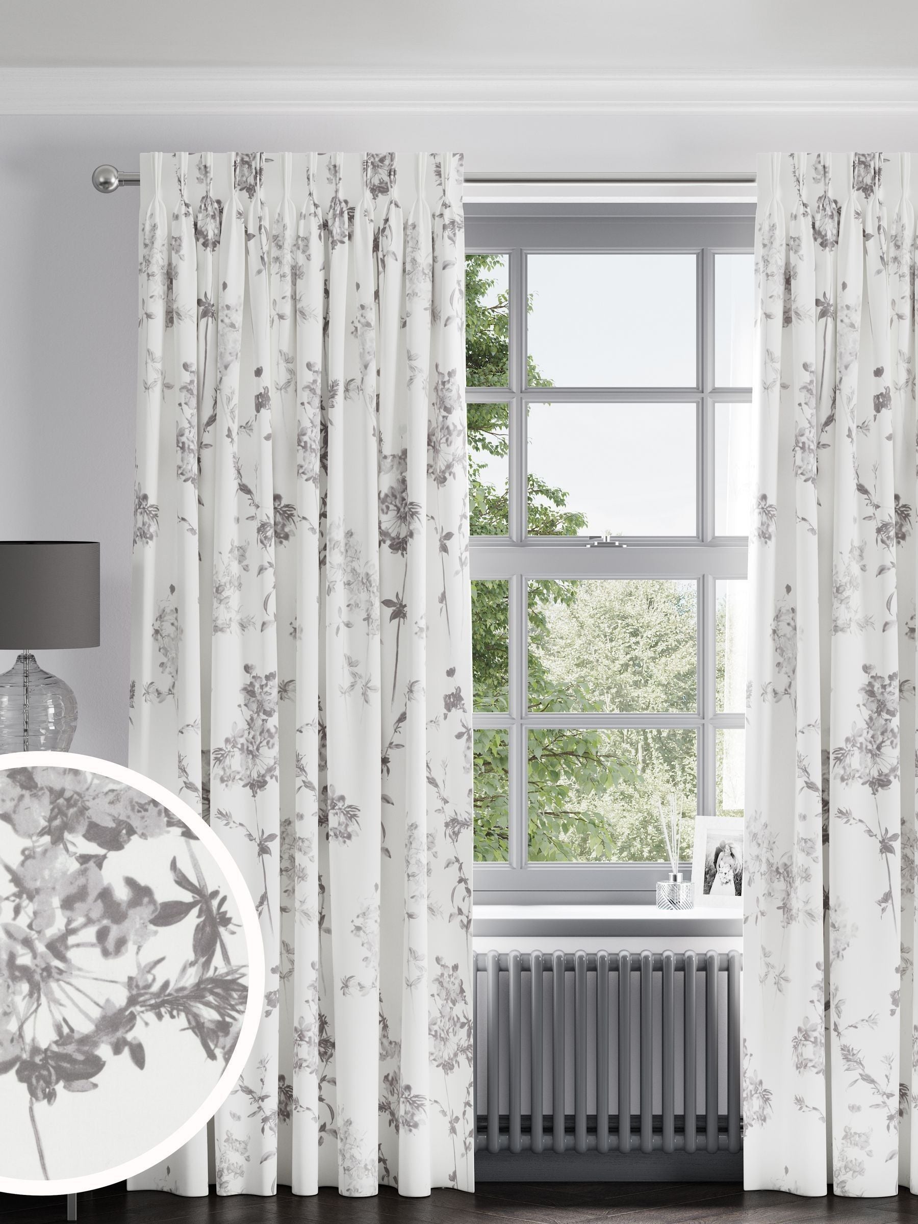 Next grey floral made to measure curtains, 100% cotton (British brand)