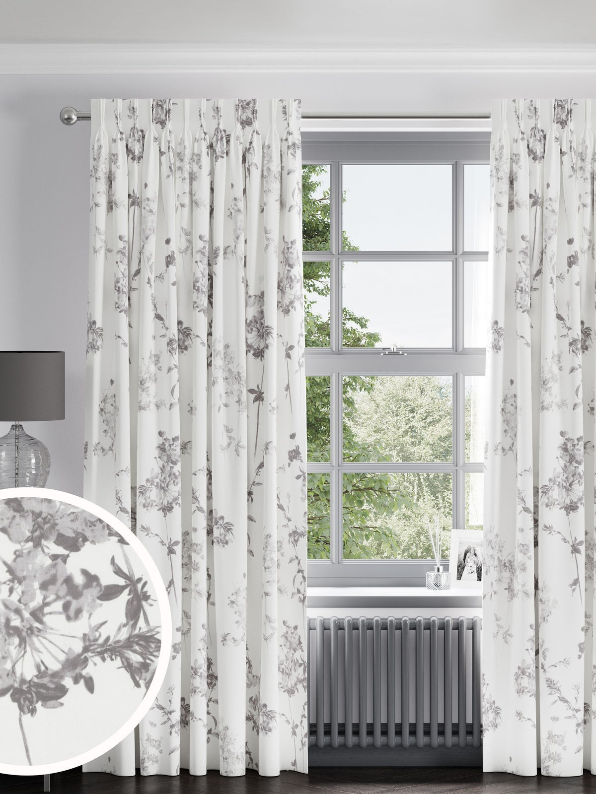 Next grey floral made to measure curtains, 100% cotton (British brand)