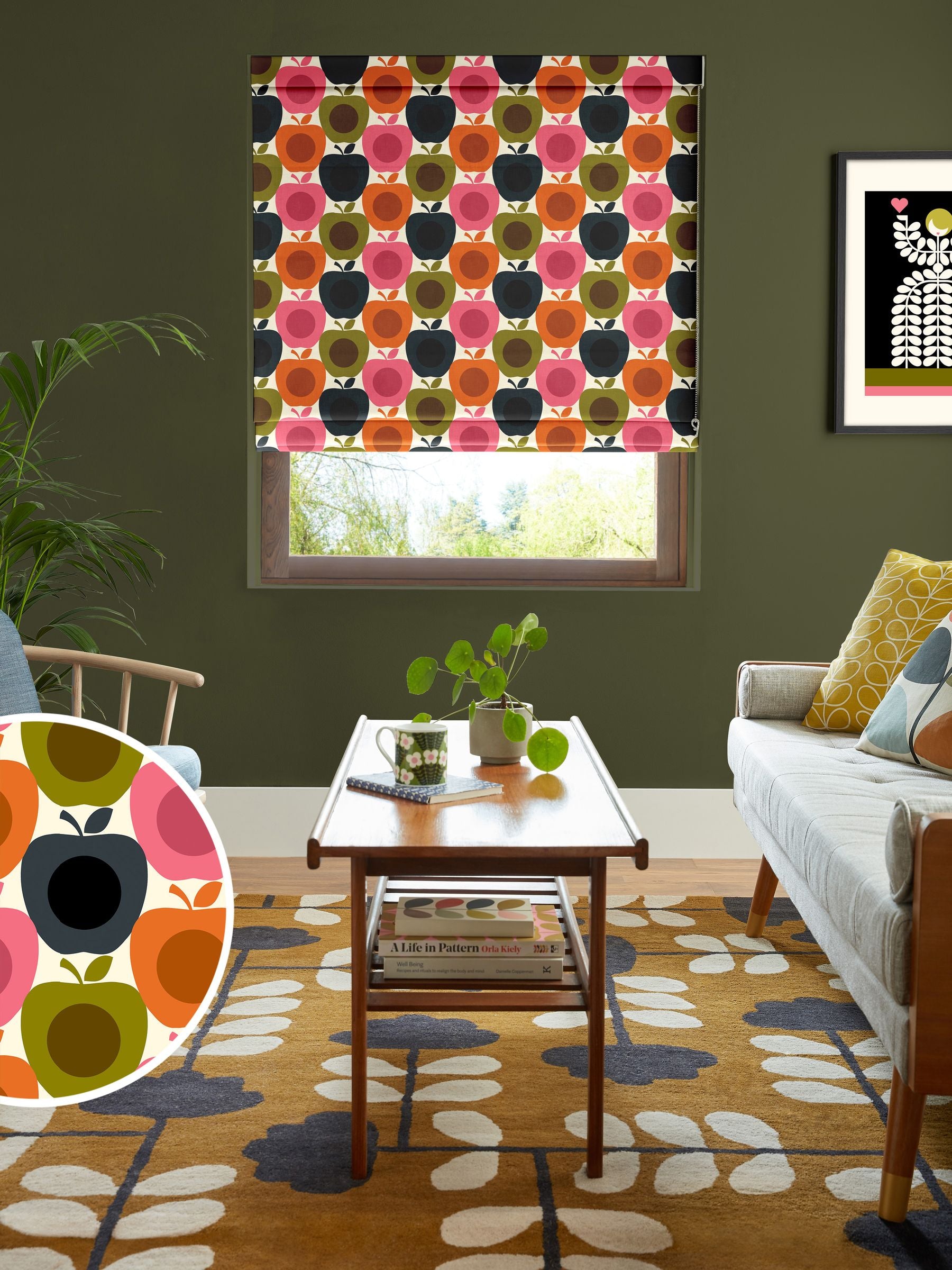Orla Kiely Pink Apples roman blind 100% cotton, UK version