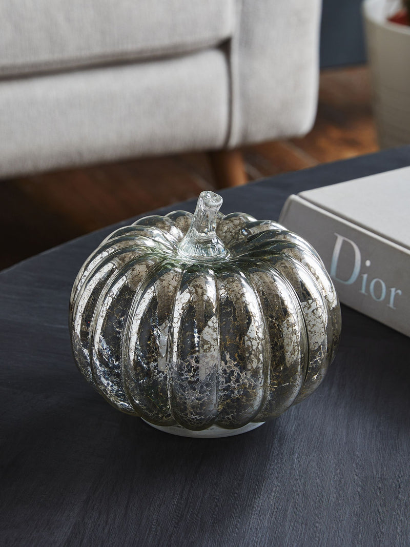 Silver mercury glass pumpkin light 15cm, imported from the UK