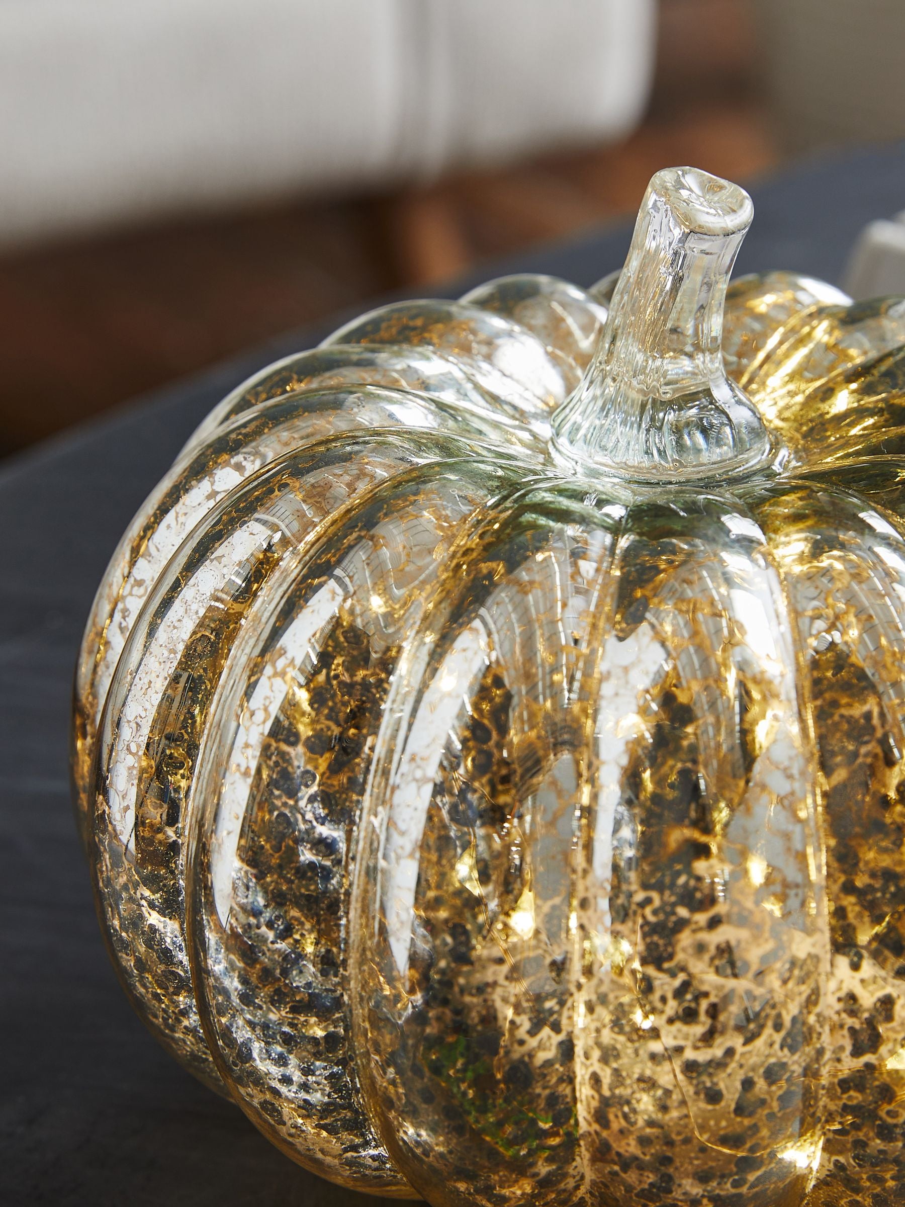 Silver mercury glass pumpkin light 15cm, imported from the UK