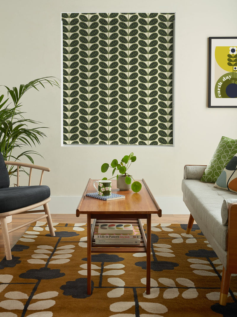 Orla Kiely Botanica Stem roman blind in olive green, UK version