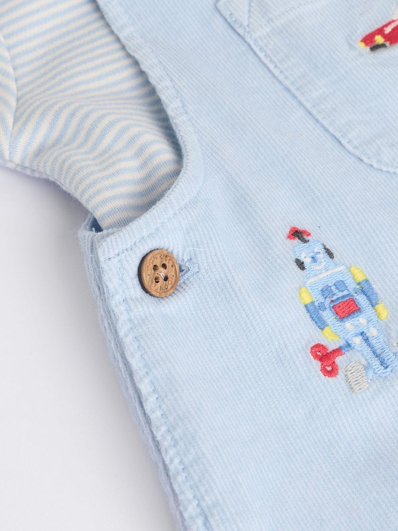 Cath Kidston blue corduroy baby dungaree and bodysuit set (British brand)