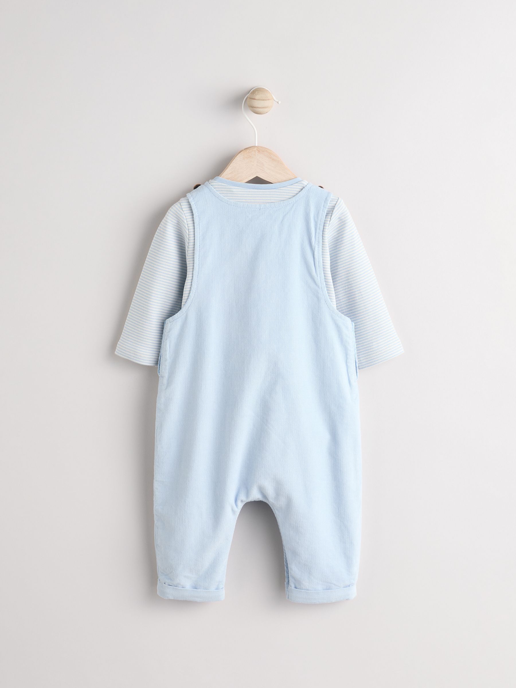 Cath Kidston blue corduroy baby dungaree and bodysuit set (British brand)