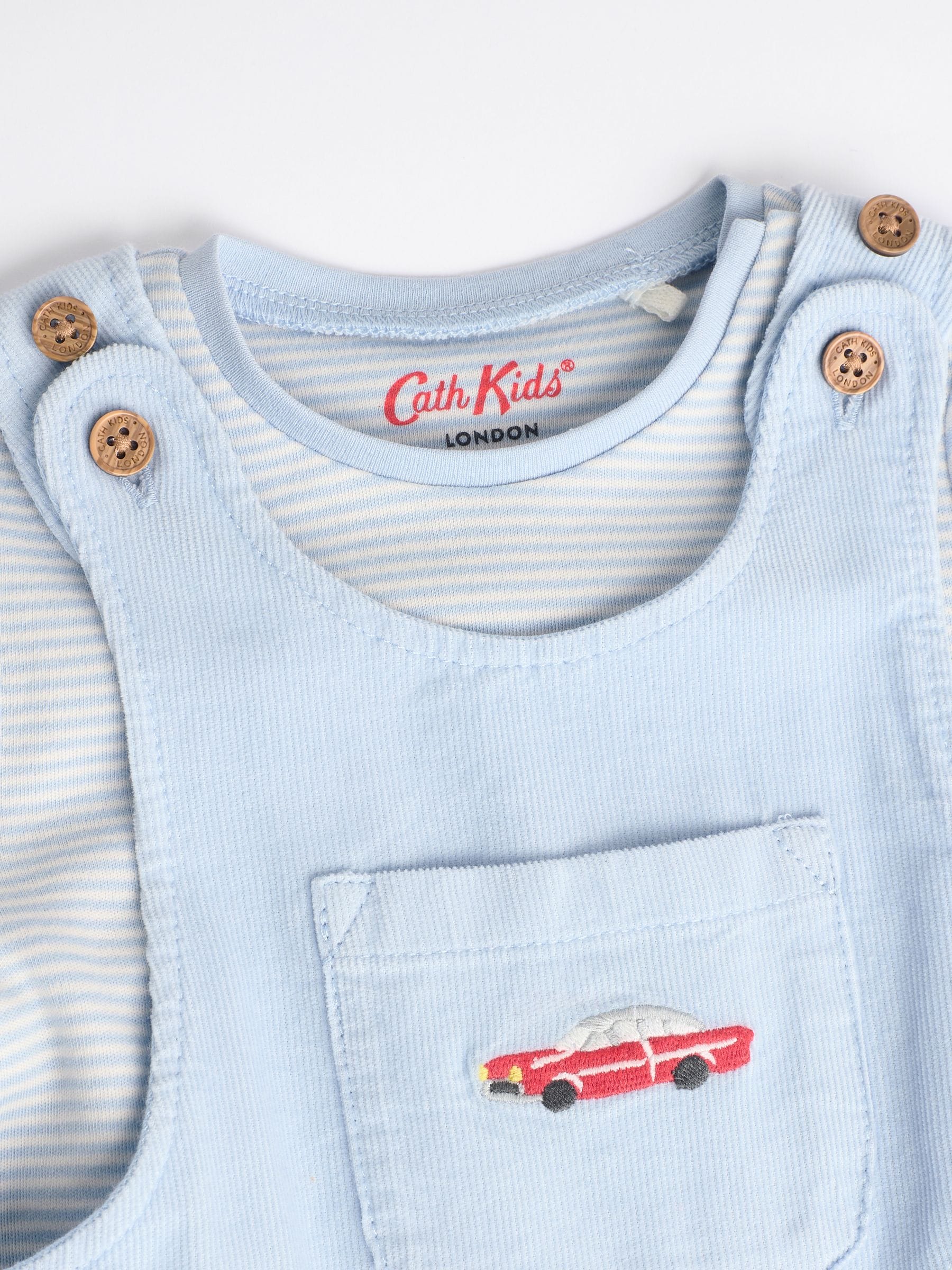 Cath Kidston blue corduroy baby dungaree and bodysuit set (British brand)
