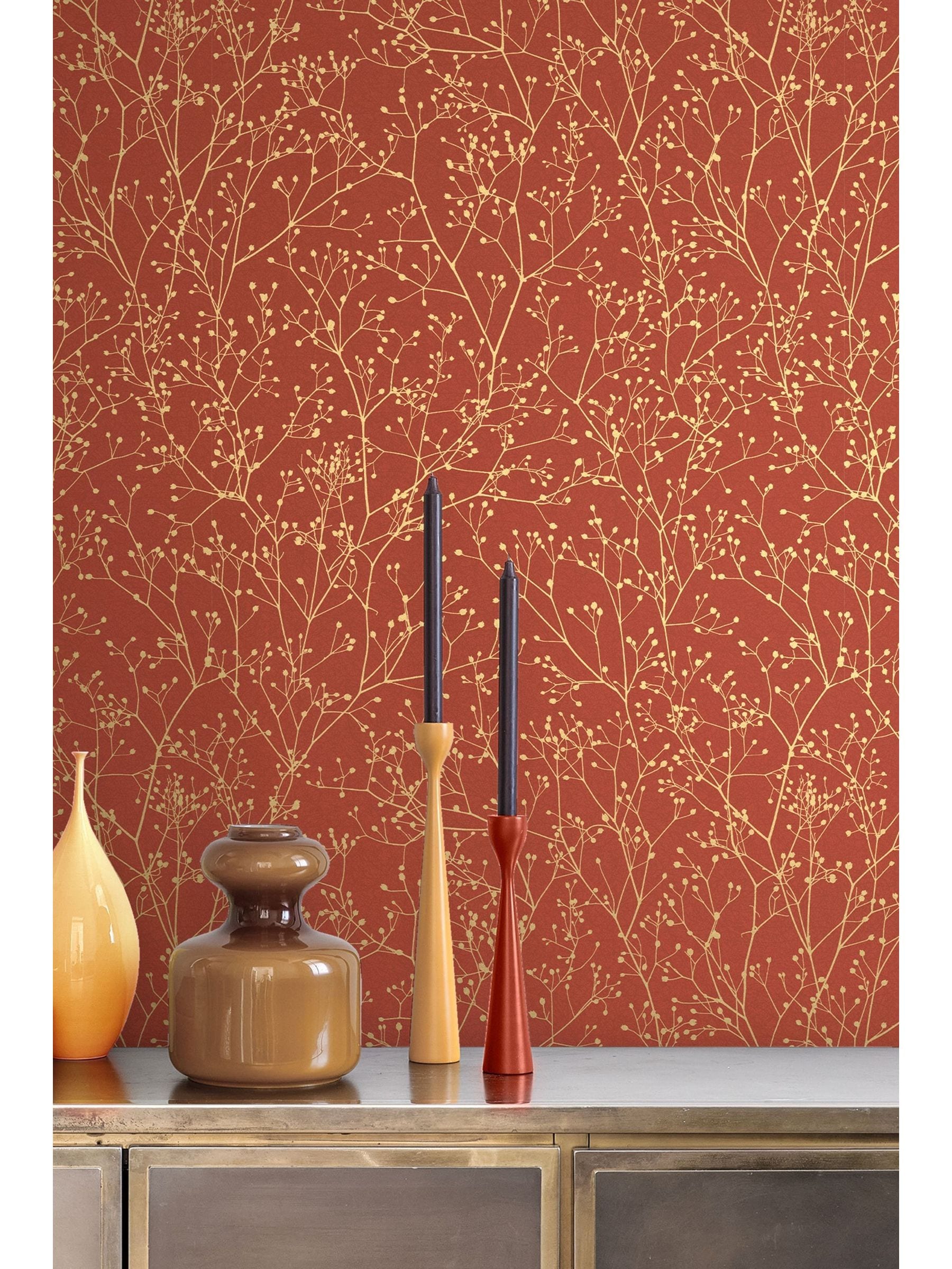 Clarissa Hulse red gypsophila wallpaper, UK version