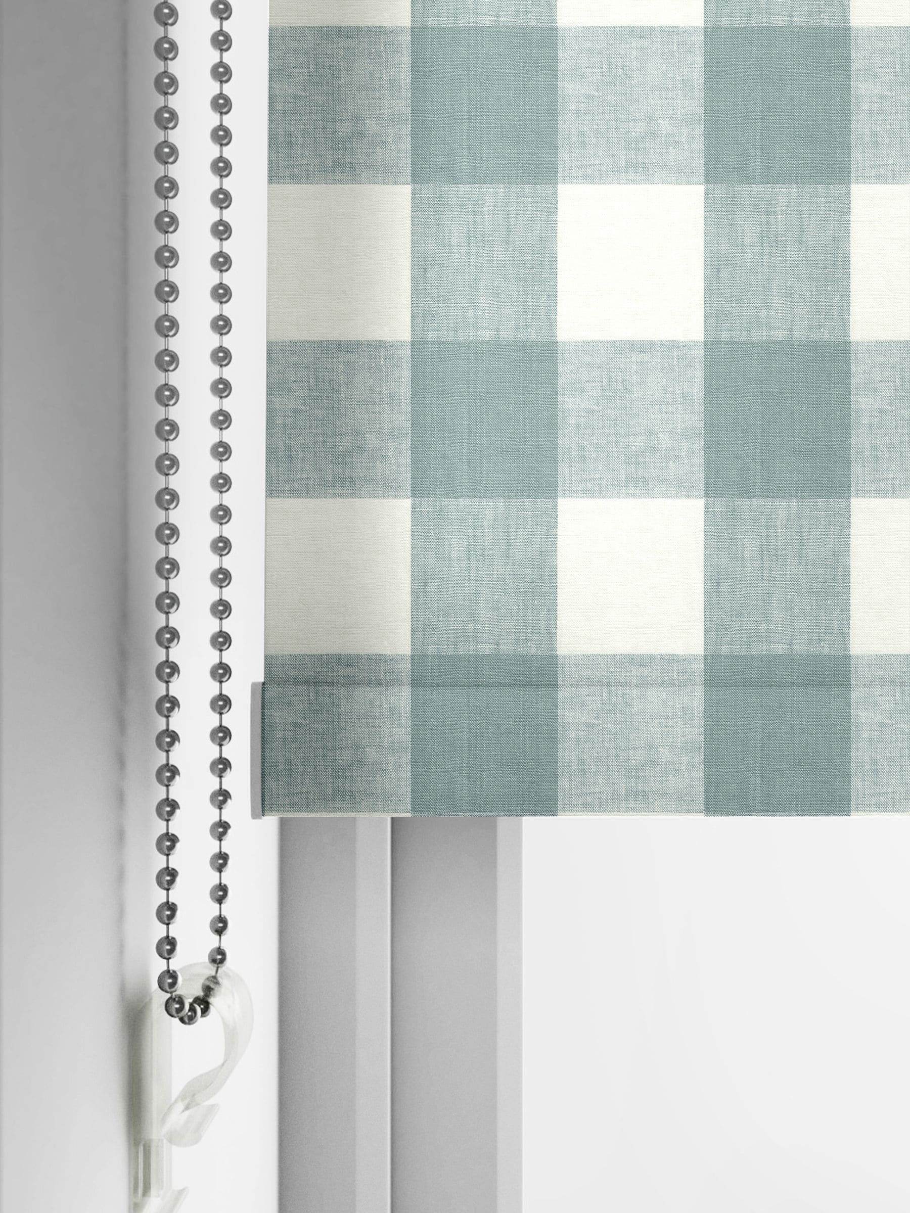 Sophie Allport Teal Blue Gingham roller blinds, UK version