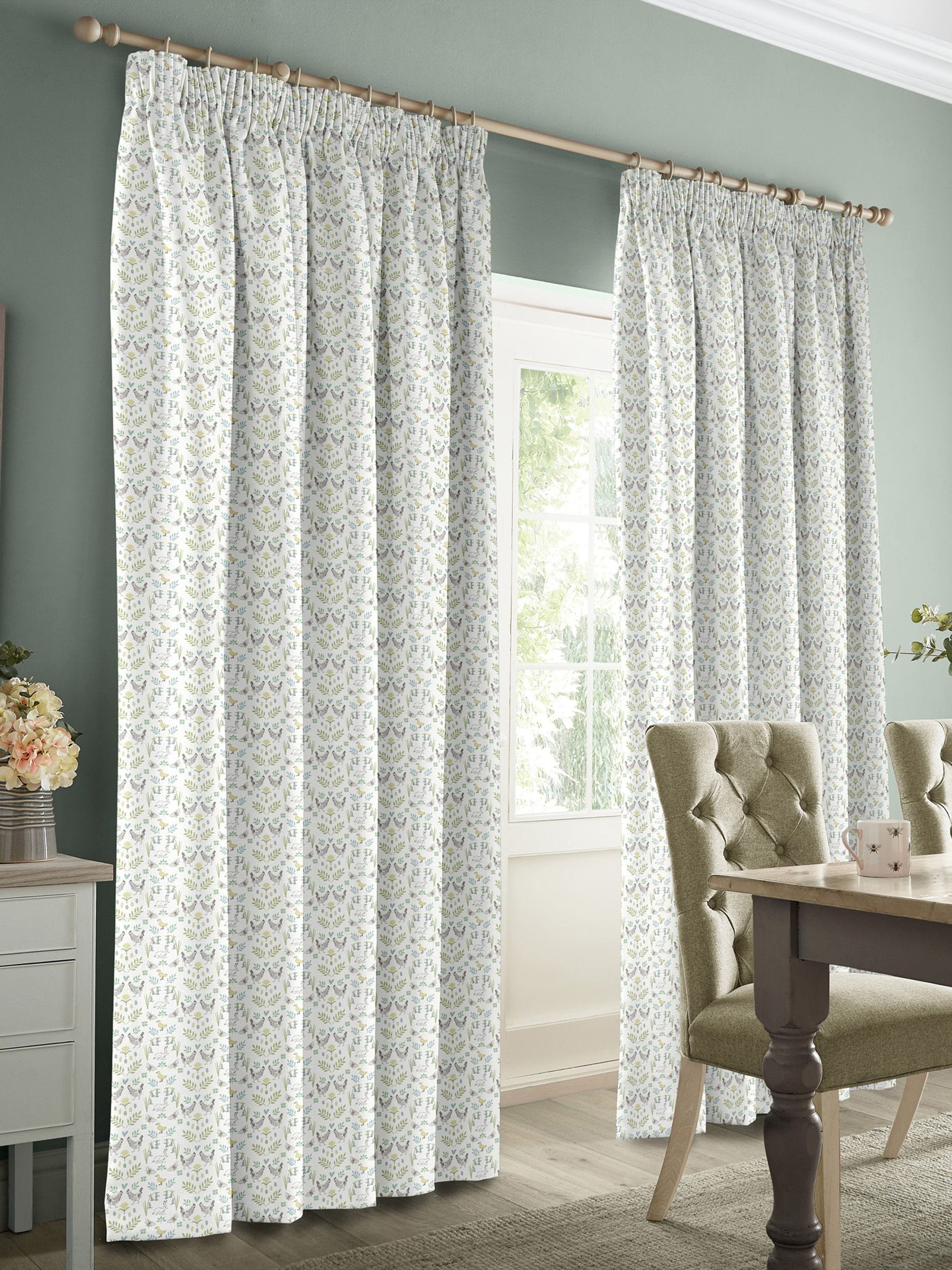 Sophie Allport White Spring Chick cotton curtains (British brand)