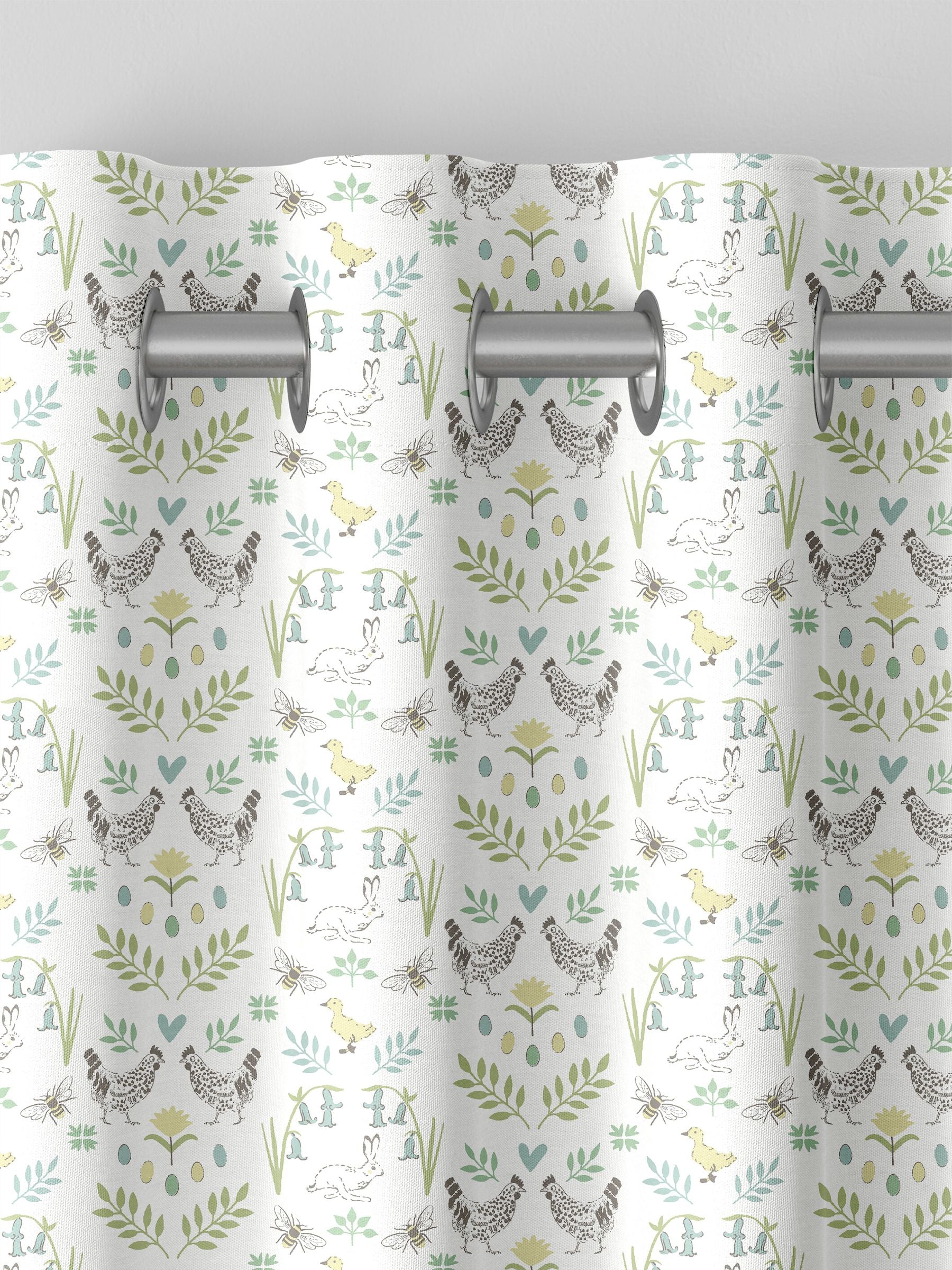 Sophie Allport White Spring Chick cotton curtains (British brand)
