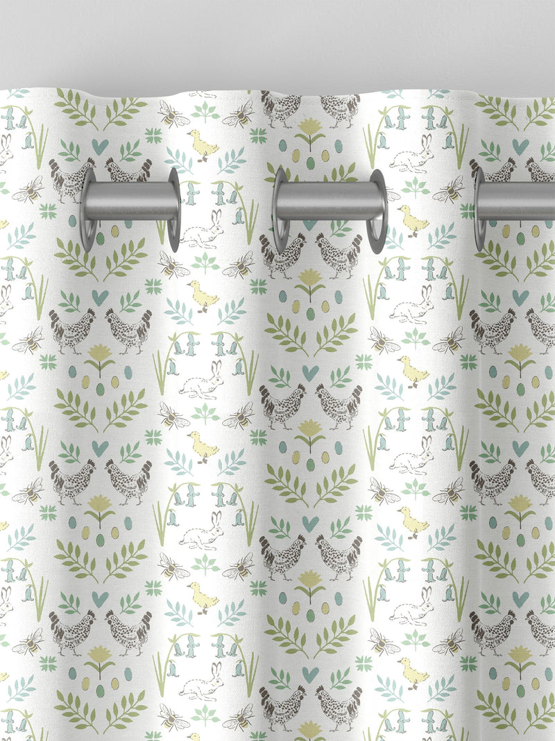 Sophie Allport White Spring Chick cotton curtains (British brand)