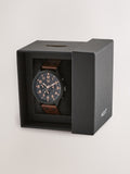 Chunky watch with brown faux leather strap - British product