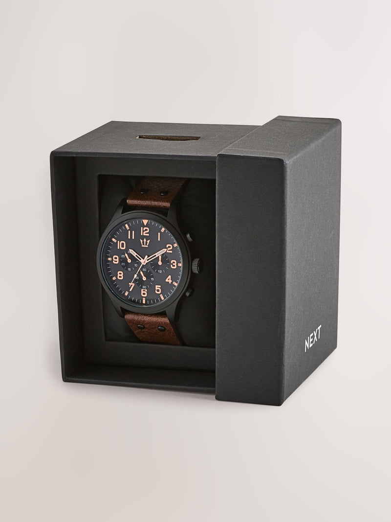 Brown Strap Chunky Watch