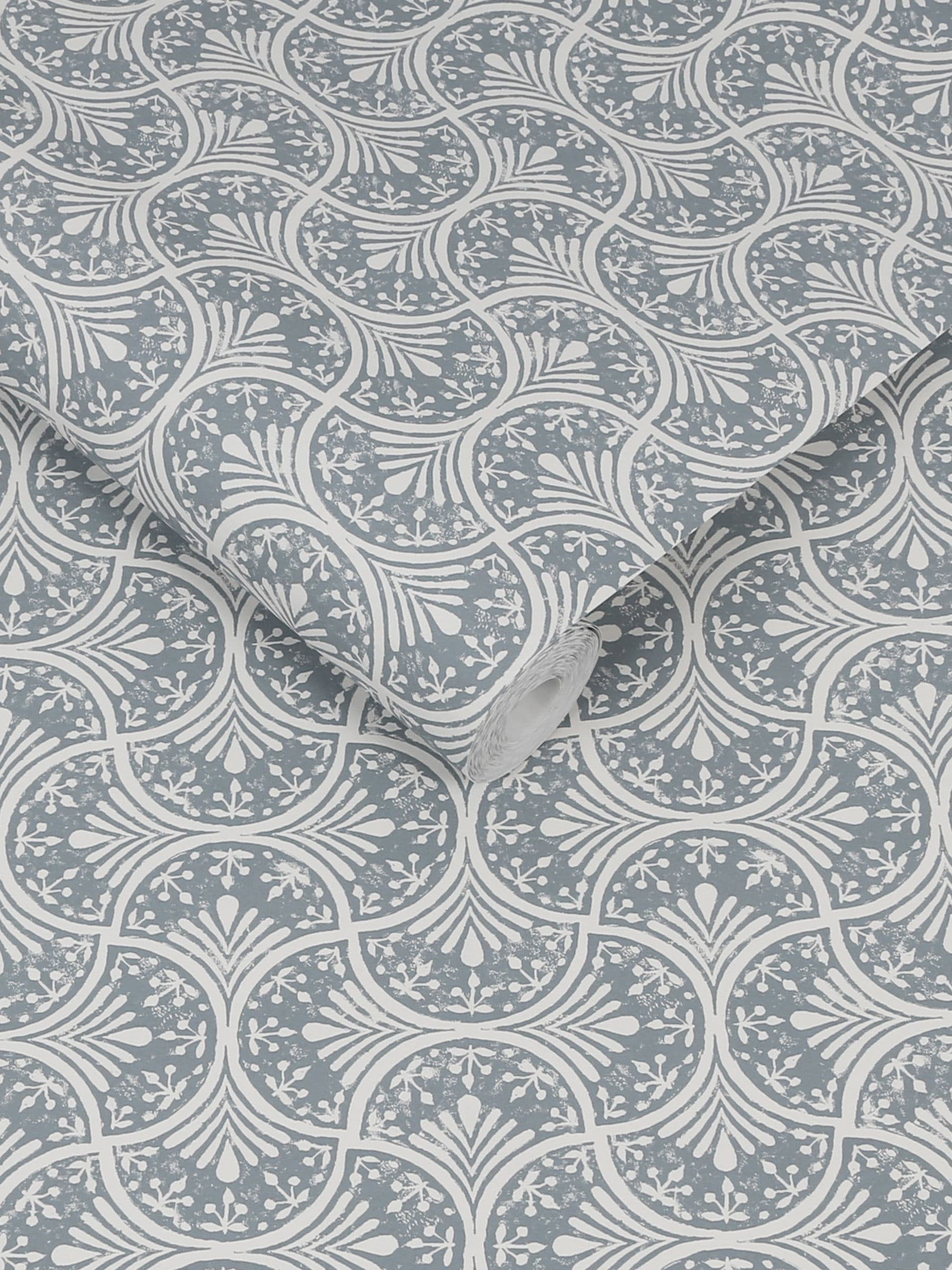 Graham & Brown Blue Hopwood Cottage wallpaper sample (British brand)