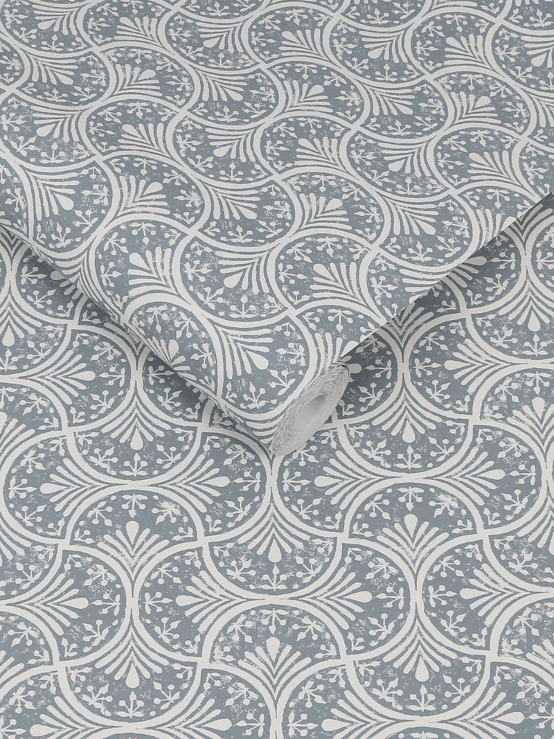 Graham & Brown Blue Hopwood Cottage wallpaper sample (British brand)
