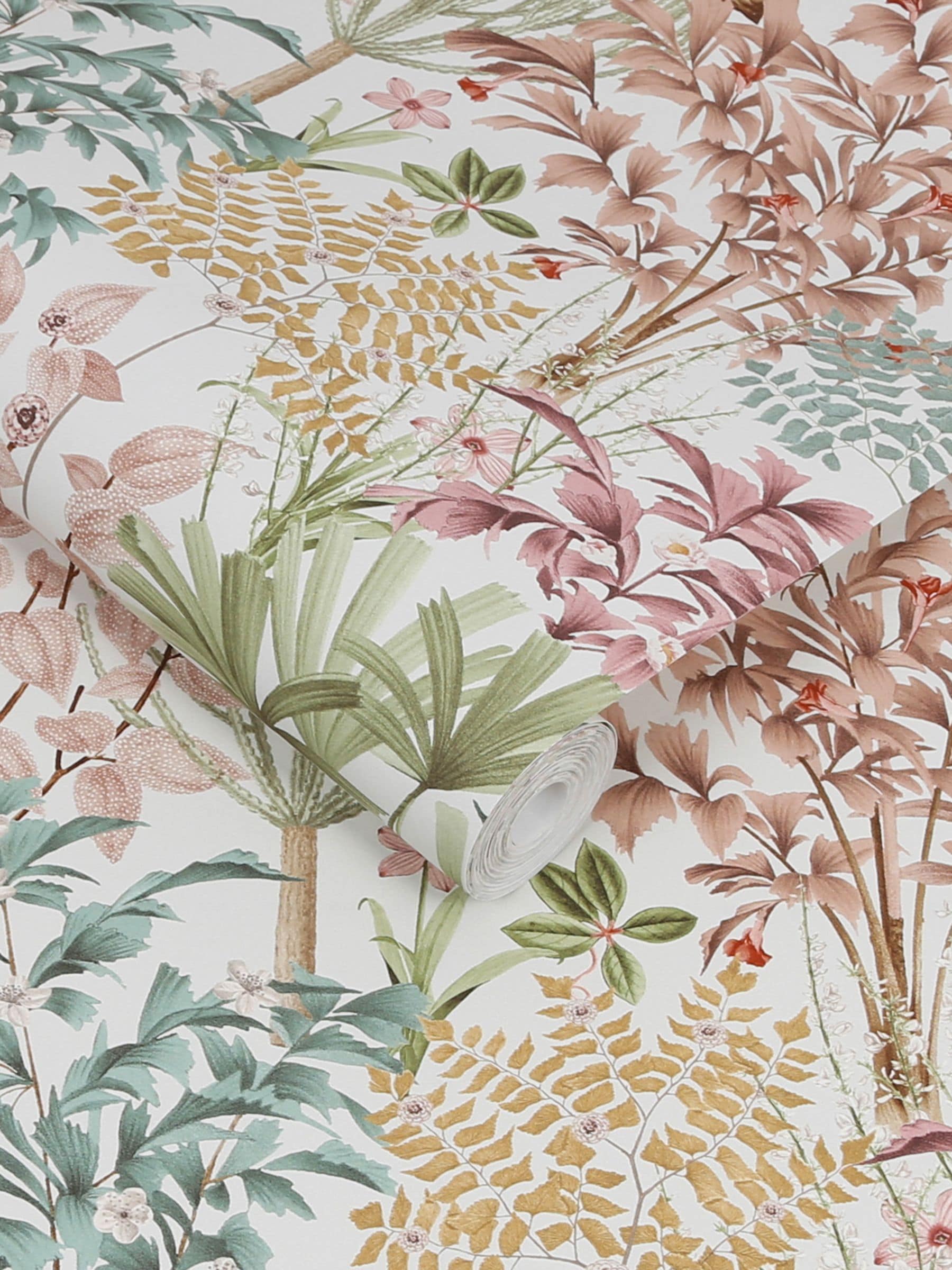 Graham & Brown Jardin Botanico wallpaper sample in pink (British brand)