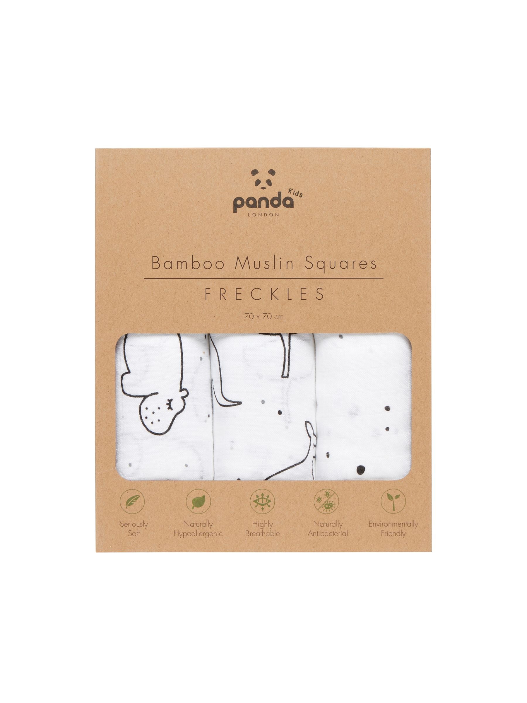 Panda baby muslins 3 pack freckles 70x70cm (British brand)