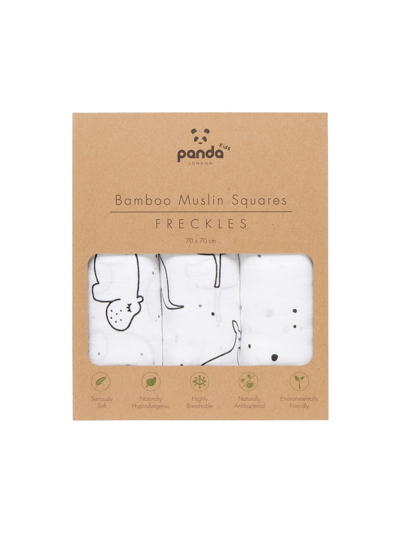 Panda baby muslins 3 pack freckles 70x70cm (British brand)