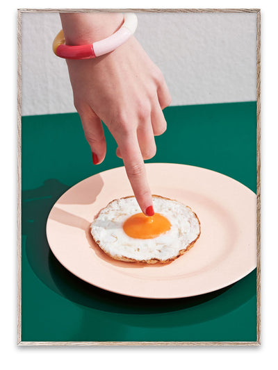 Paper Collective Green Fried Egg Framed Wall Art Print in Natural Oak Frame