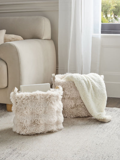 Next Set of 2 Beige Faux Fur Storage Baskets- Buy online at McGrocer