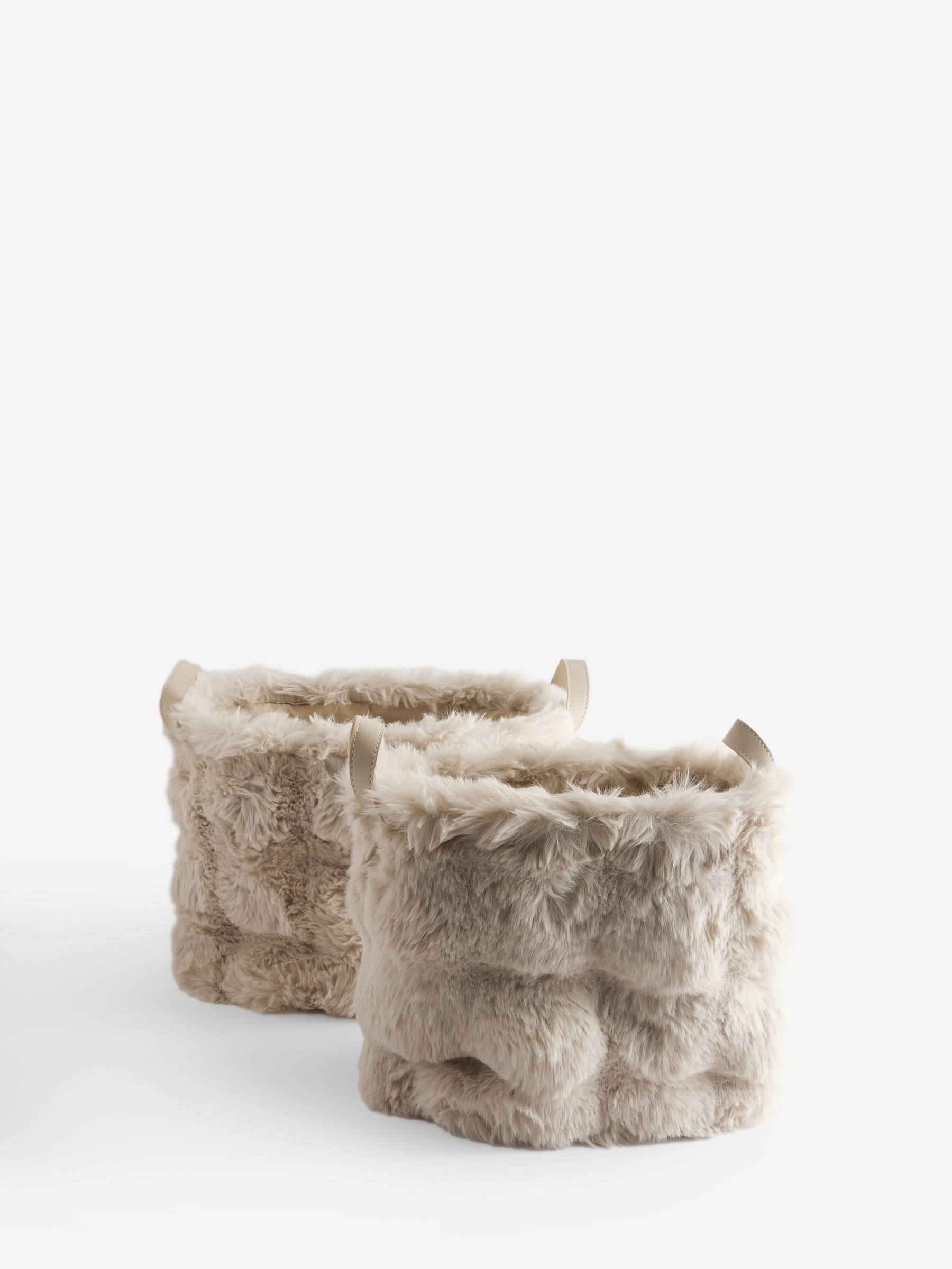 Beige faux fur storage baskets set of 2 (British brand)