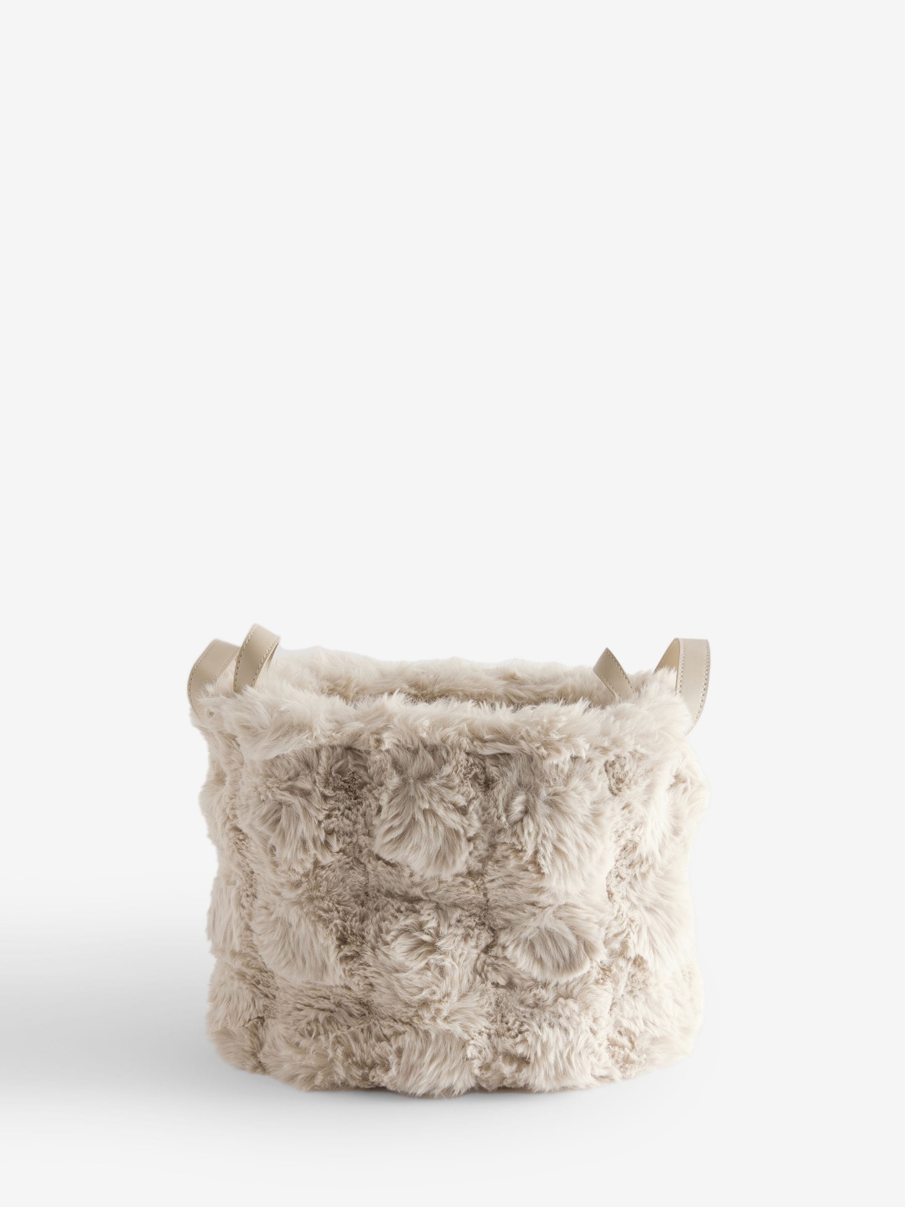 Beige faux fur storage baskets set of 2 (British brand)