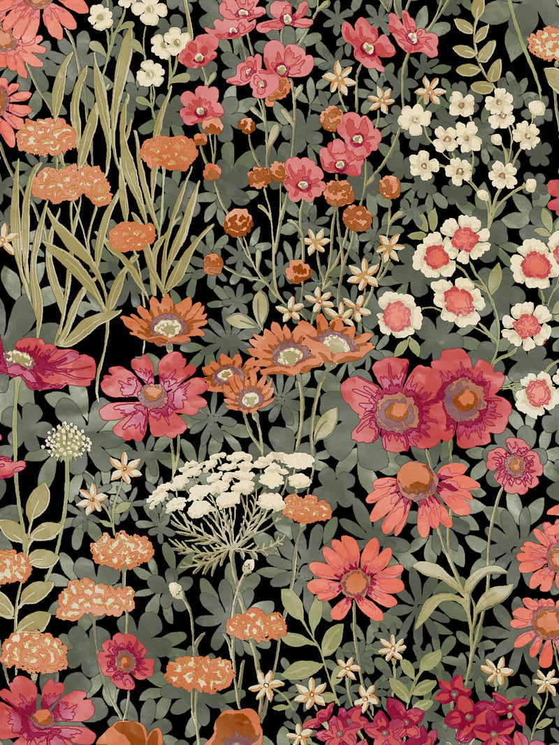 Graham & Brown Black Wallflower wallpaper sample, imported from the UK