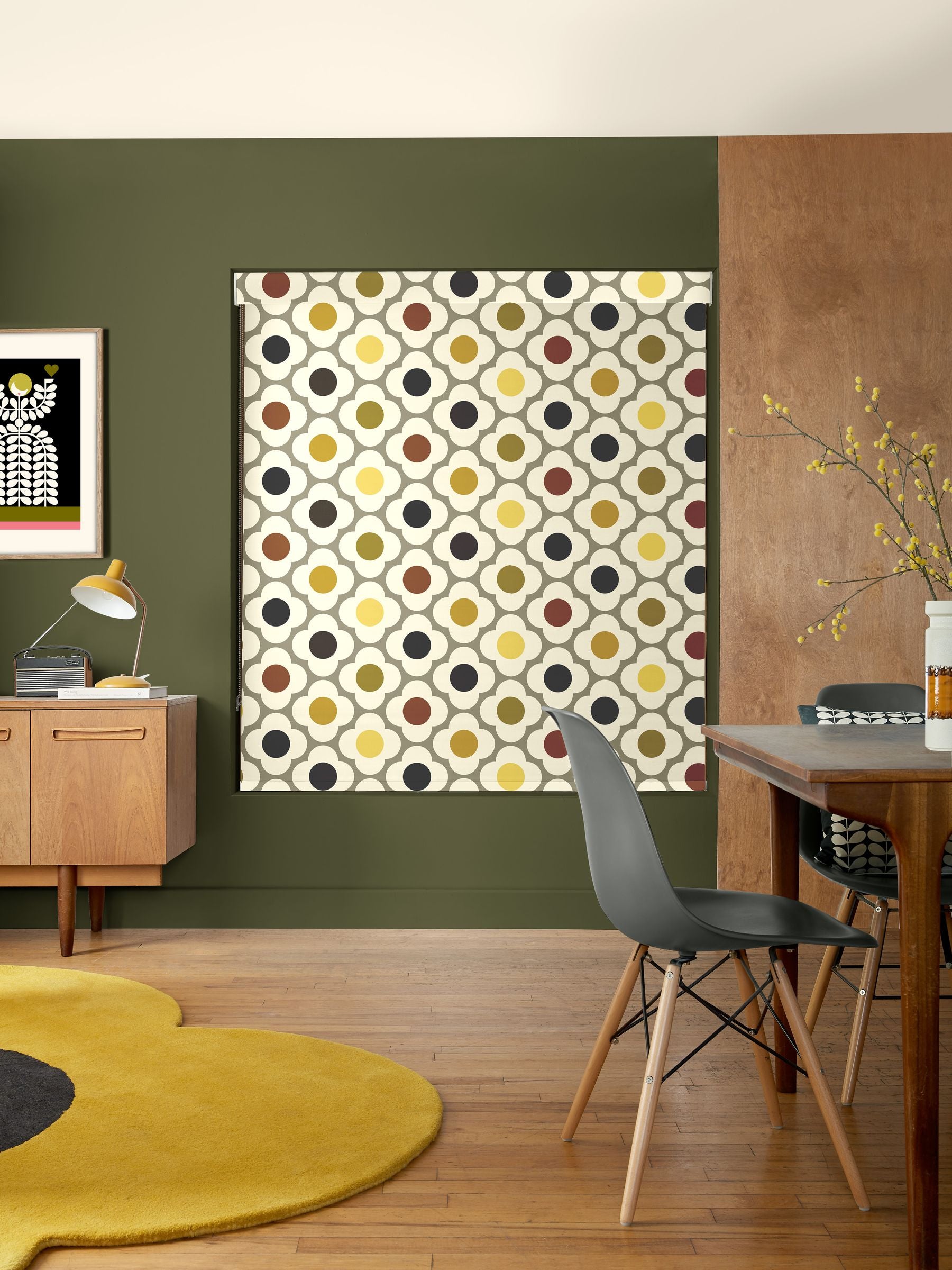 Orla Kiely yellow multi spot flower roller blind - British product