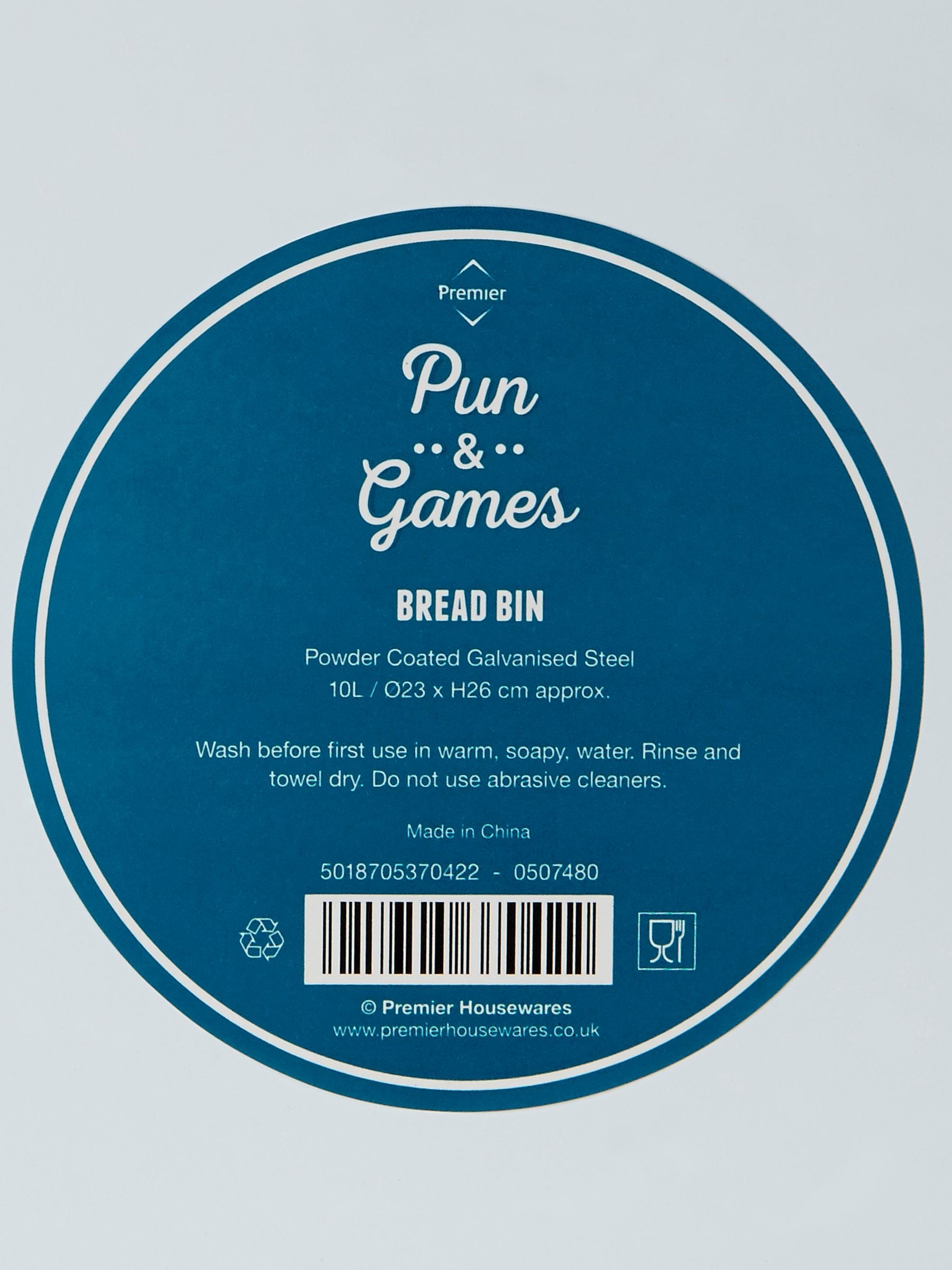Maison white pun and games bread bin, imported from the UK