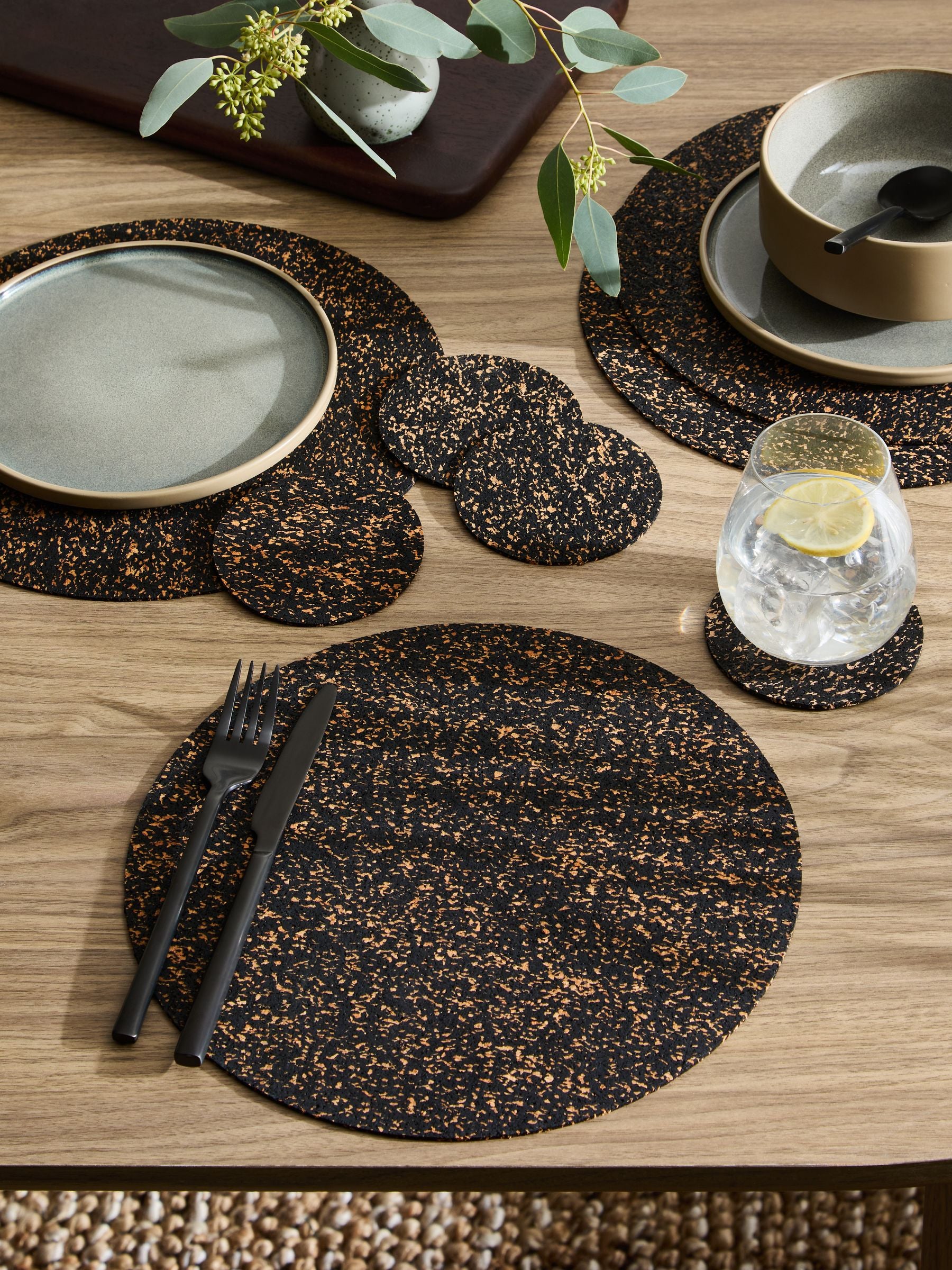 Natural black cork placemats and coasters set of 4 (British brand)