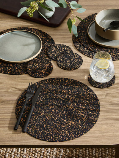 Set de 4 sets de table et sous-verres naturels en liège noir