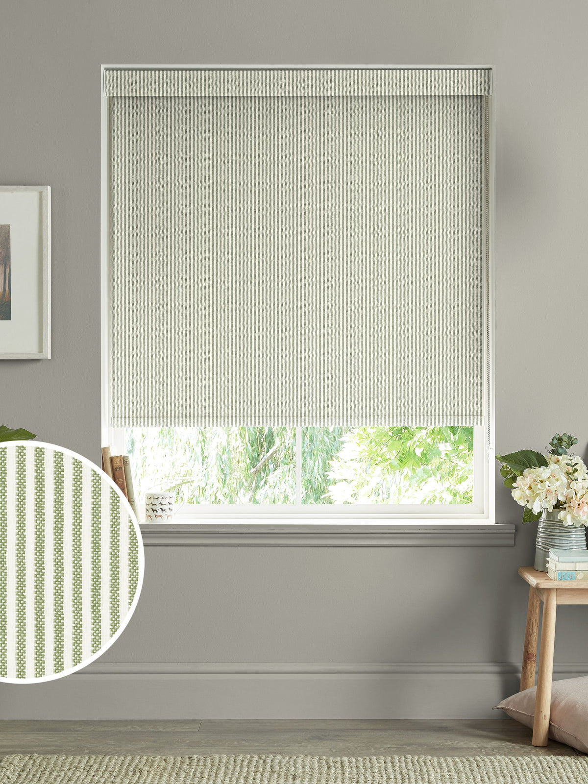 Sophie Allport made to measure roller blind sage green stripe, UK version