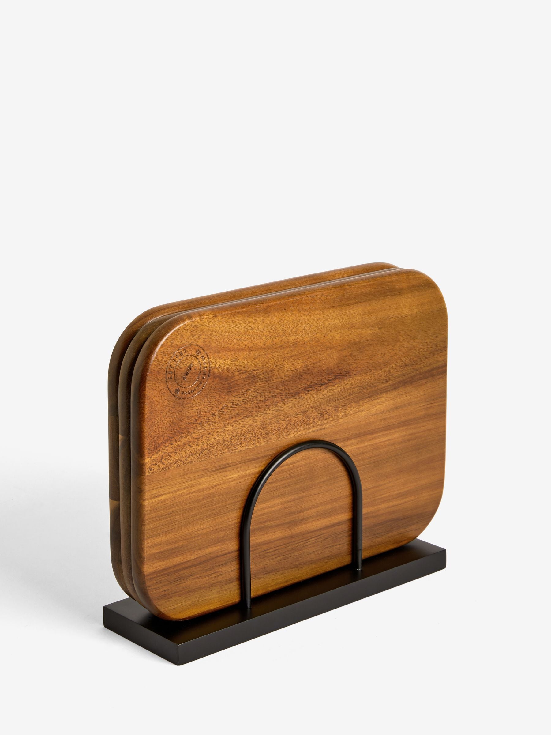 Bronx acacia wood chopping boards set of 3 with wire stand, UK version