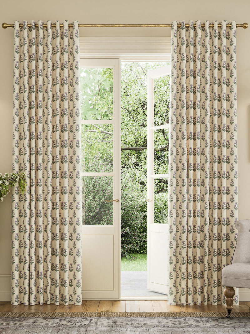 Joules Oat/Lilac Chamomile Blackout Eyelet Curtains