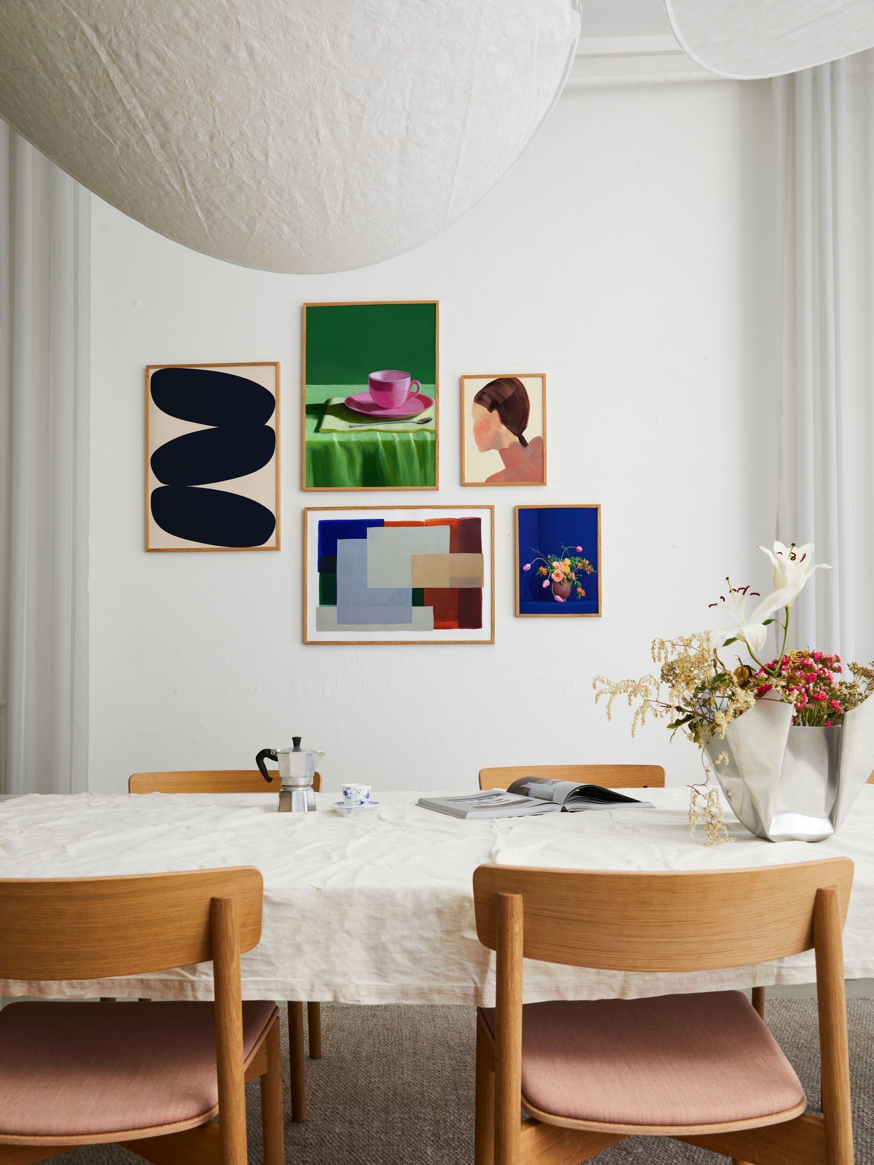 Paper Collective Beige Solid Shapes 01 Framed Wall Art Print in Natural Oak Frame