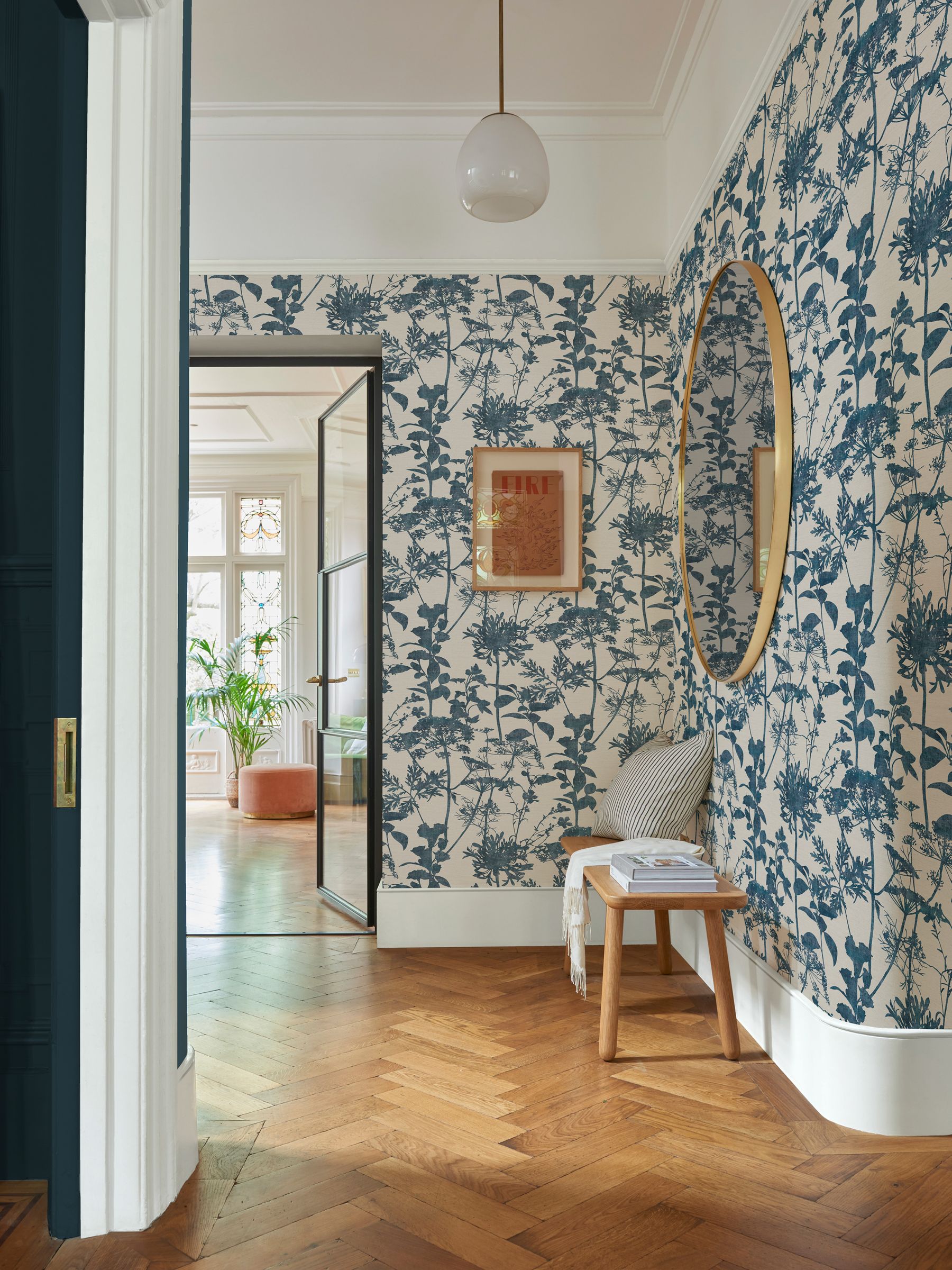 Graham & Brown Blue Esther wallpaper sample, imported from the UK