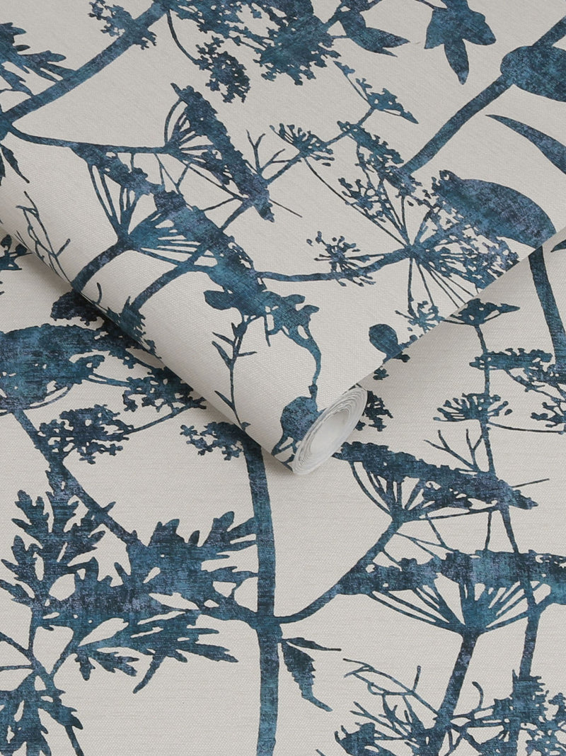 Graham & Brown Blue Esther wallpaper sample, imported from the UK