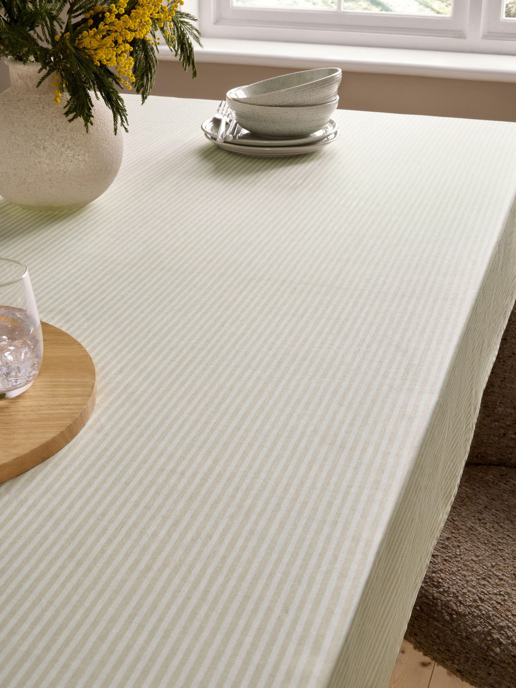 Natural Stripe Wipe Clean Tablecloth