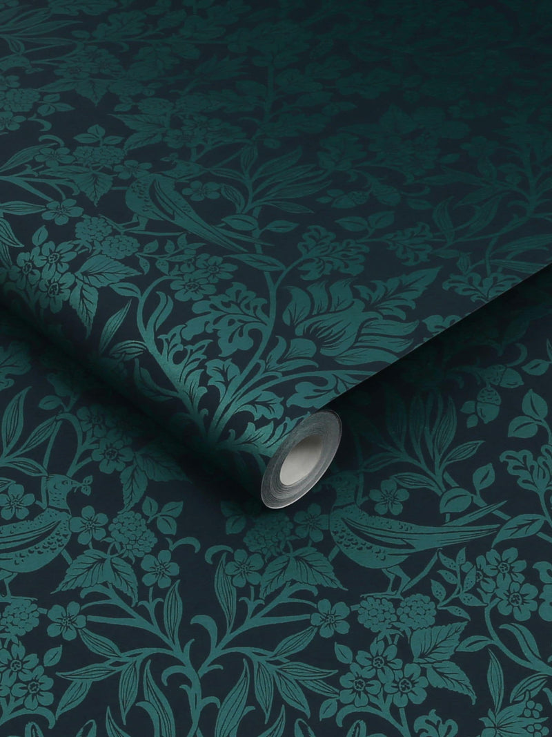 Graham Brown Hartley Damask wallpaper sample teal navy, imported from the UK