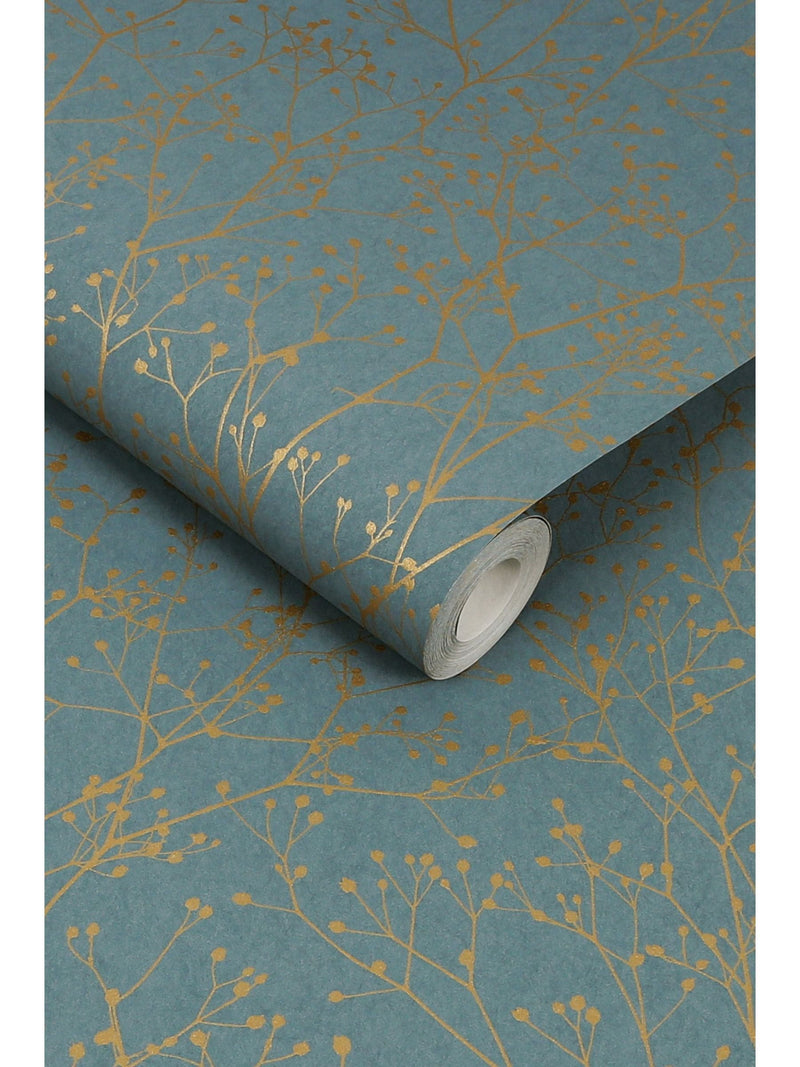 Clarissa Hulse blue gypsophila decorative paper with soft gold print (British brand)