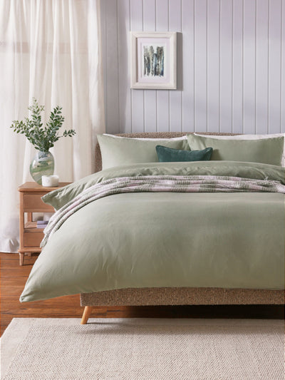 Next Sage Green Supersoft 100% Brushed Cotton Duvet Cover and Pillowcase Set- Buy online at McGrocer
