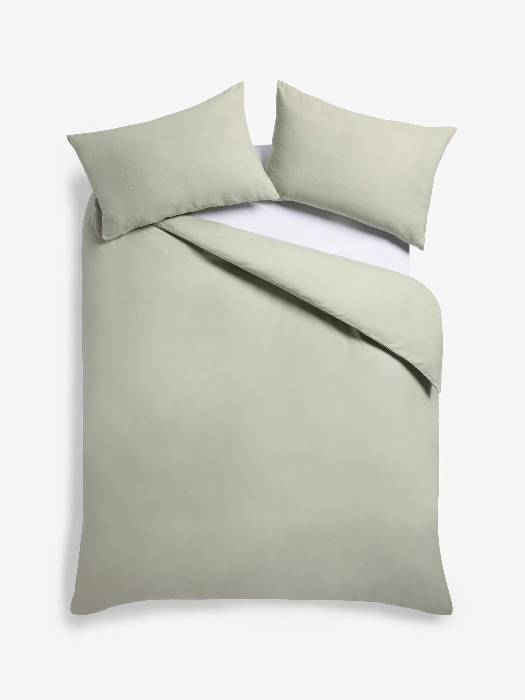 Sage green brushed cotton duvet cover and pillowcase set (British brand)