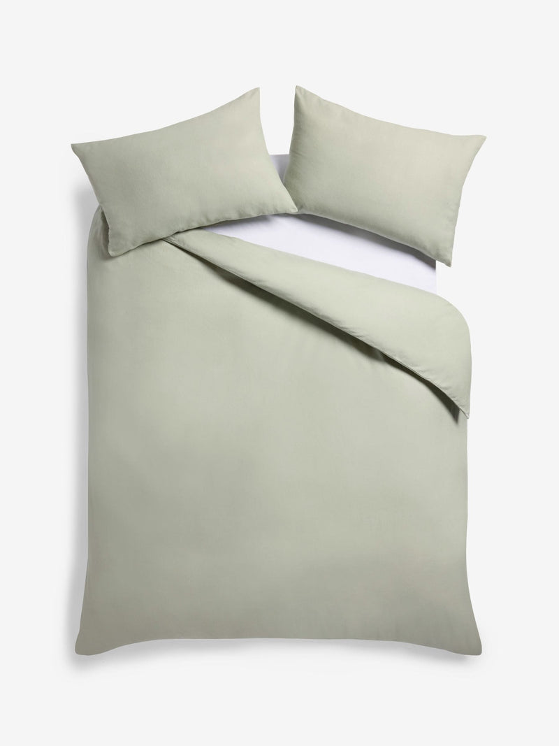Sage green brushed cotton duvet cover and pillowcase set (British brand)