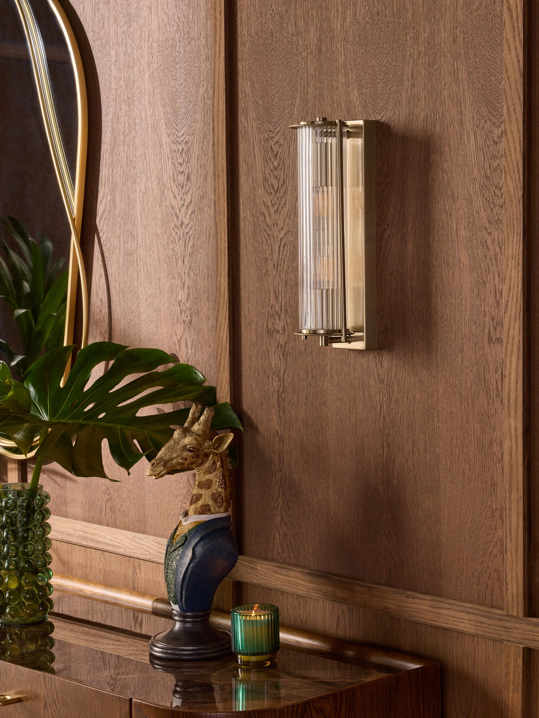 Brass Hertford 2 light wall light with ribbed glass (British brand)