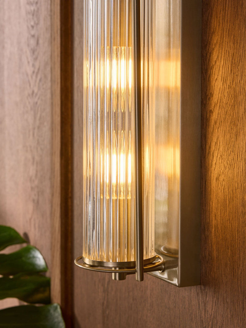 Brass Hertford 2 light wall light with ribbed glass (British brand)