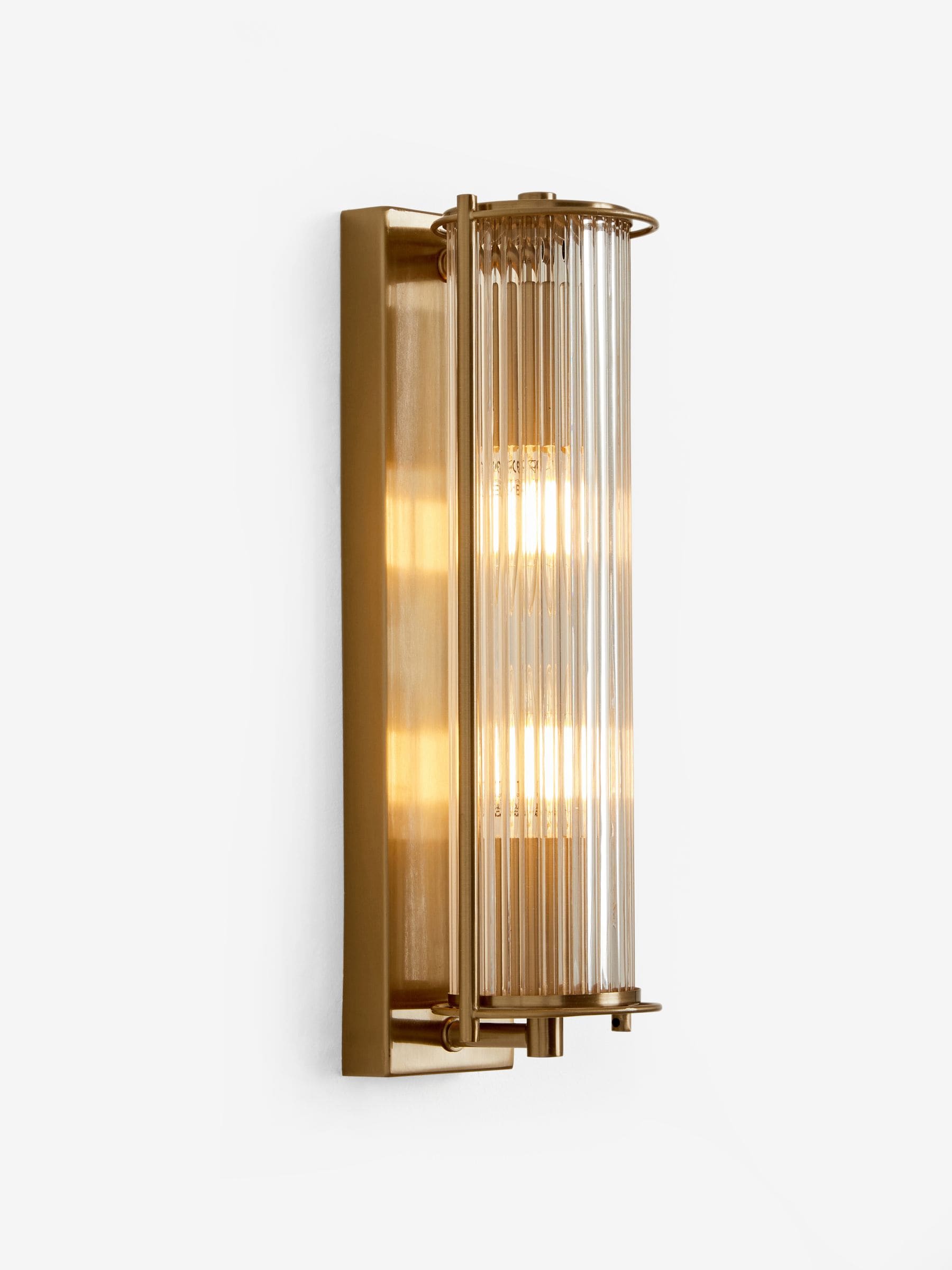 Brass Hertford 2 light wall light with ribbed glass (British brand)