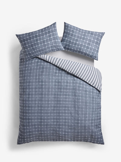 Next 2 Pack Navy Blue Check Reversible Duvet Cover and Pillowcase Bedding Set- Buy online at McGrocer